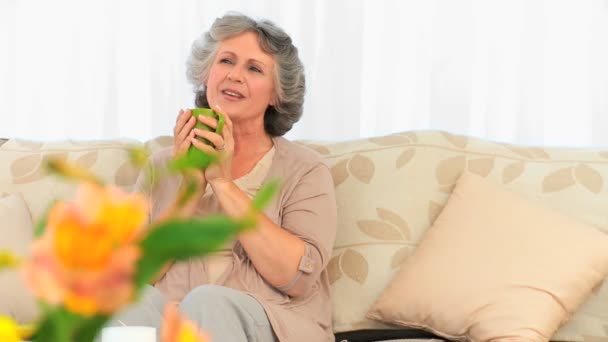 Mujer disfrutar de su taza de té — Vídeos de Stock