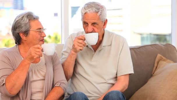 Mature couple drinking some tea — Stock video