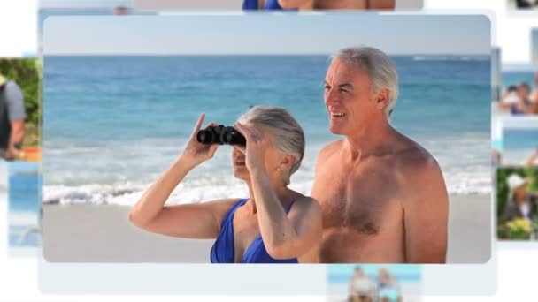 Montagem de casais aposentados felizes passar tempo juntos — Vídeo de Stock