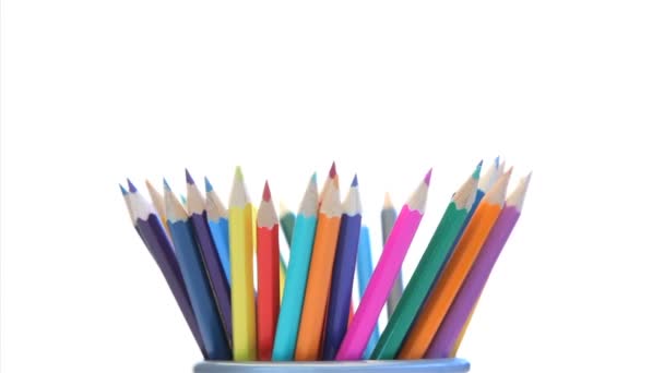Lápis de cor em um suporte de lápis girando — Vídeo de Stock