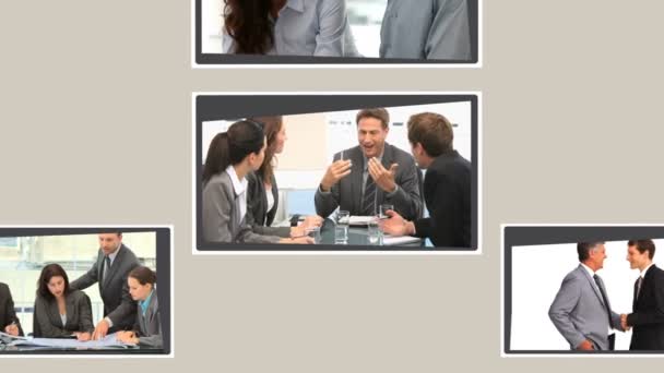 Montaje de conversación durante las reuniones — Vídeos de Stock