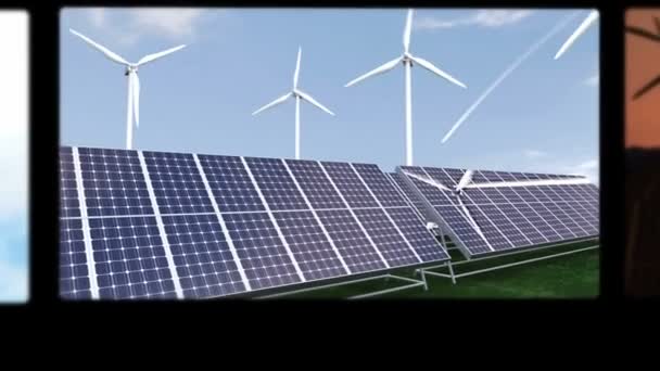 Montage ter illustratie van de zonne- en wind energie — Stockvideo