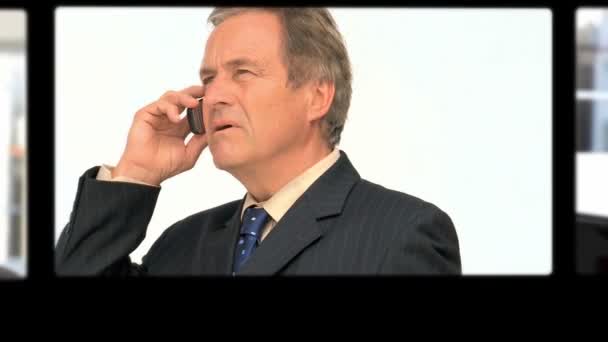 Montage d'affaires parlant au téléphone — Video