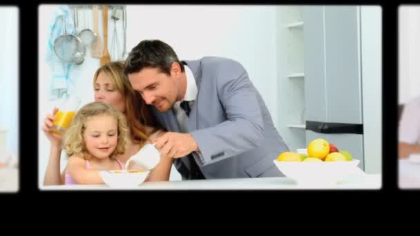 Montagem de casais jovens que passam tempo com seus filhos — Vídeo de Stock