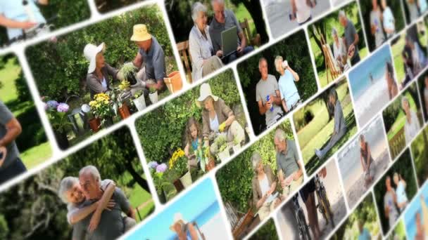 Montagem de casais de idosos em diferentes situações — Vídeo de Stock
