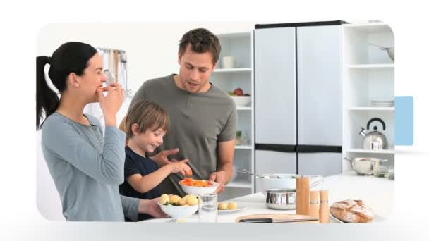 Montaggio di famiglie in cucina — Video Stock