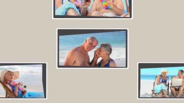 Montage of mature couples relaxing on the beach — Stock Video