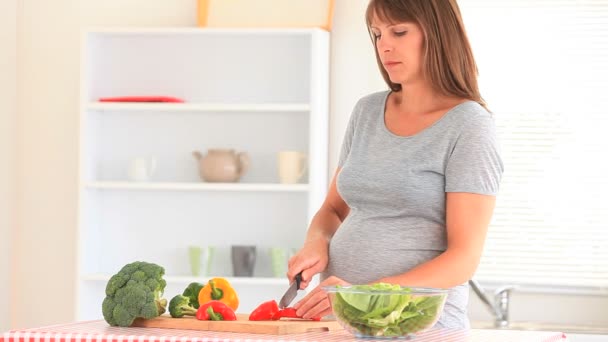 Feliz mulher grávida cozinhar — Vídeo de Stock