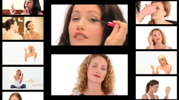 Montage of beautiful women making up — Stock Video