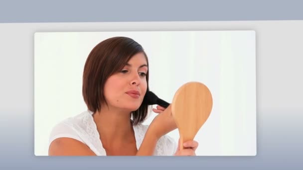 Монтаж женщин накладывая макияж — стоковое видео