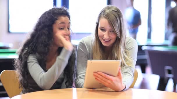 Companheiros estudantes usando um computador tablet — Vídeo de Stock