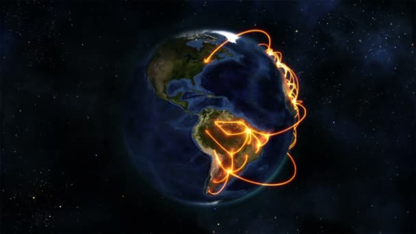 Terra com ligações laranja a ligar-se à imagem da Terra cortesia de Nasa.org — Vídeo de Stock