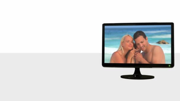 Çiftler gösteren animasyonlu tv ekranlarında — Stok video