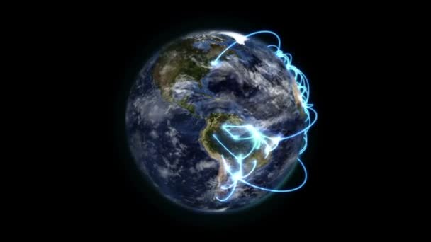 Tierra con conexiones azules girando sobre sí misma con nubes en movimiento con Tierra imagen cortesía de Nasa.o — Vídeos de Stock
