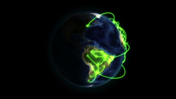 Terra Sombreada com conexões verdes em movimento com a imagem da Terra cortesia de Nasa.org — Vídeo de Stock