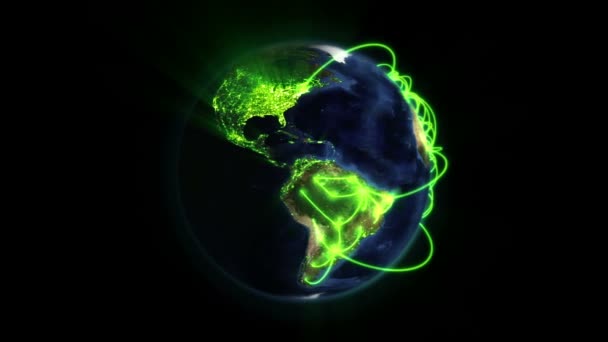 Shaded and lighted Earth with green connections in movement with Earth image courtesy of Nasa.org — Stock Video
