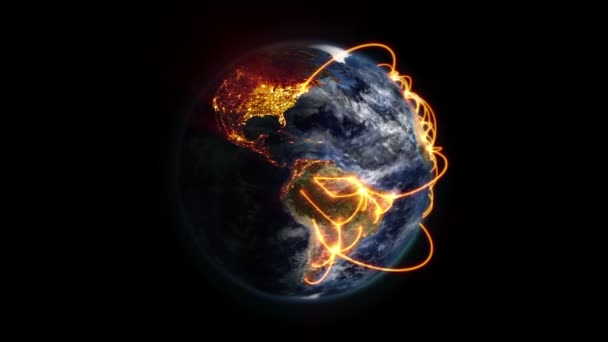 Lighted Earth in movement with blue connections and moving clouds with Earth image courtesy of Nasa. — Stock Video