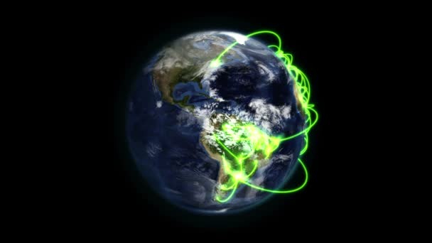 Tierra nublada con conexiones verdes girando sobre sí misma con la imagen de la Tierra cortesía de Nasa.org — Vídeo de stock