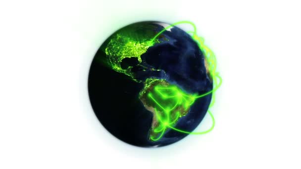 Green network on a lighted Earth with image courtesy of Nasa.org — Stock Video