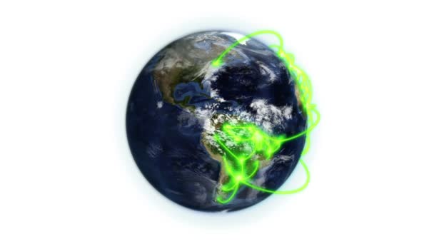 Зелена мережа на хмарній Землі з зображенням Землі ввічливості Nasa.org — стокове відео