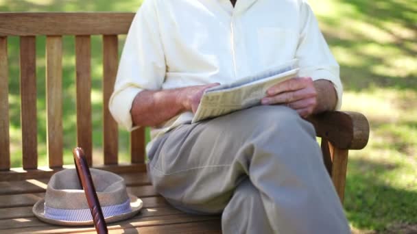 Hombre jubilado leyendo un periódico — Vídeos de Stock