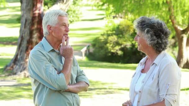 Pareja feliz hablando entre sí mientras están de pie — Vídeos de Stock