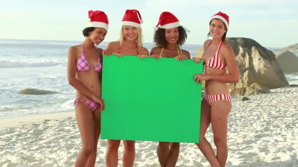 緑色の基板を保持する女性のグループ — ストック動画