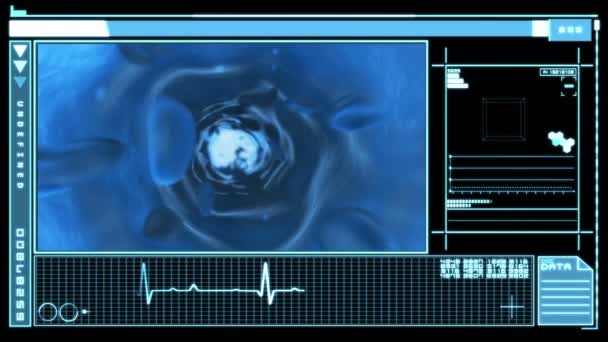 Interface numérique médicale montrant le flux sanguin — Video