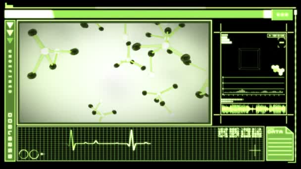 Цифровой интерфейс отображает падающие молекулы — стоковое видео