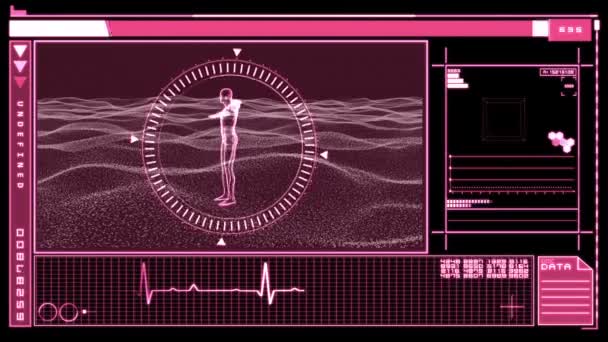 Digital interface featuring revolving figure of man — Stock Video