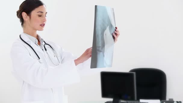 Γυναίκα γιατρό εξέταση μια ακτινογραφία σάρωσης — Αρχείο Βίντεο