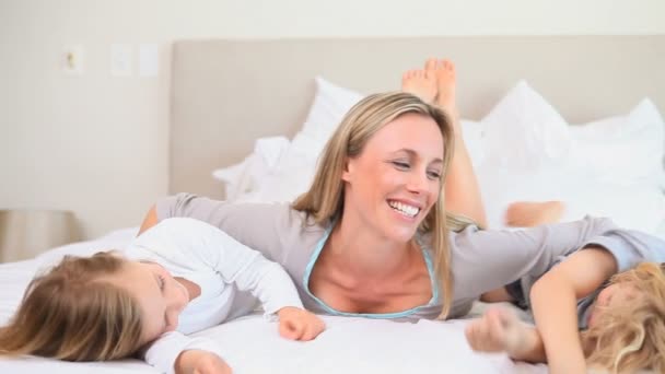 Mother playing with her children — Stock Video