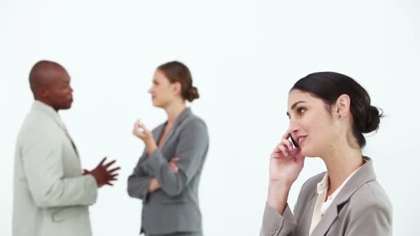 Woman laughing on the phone — Stock Video