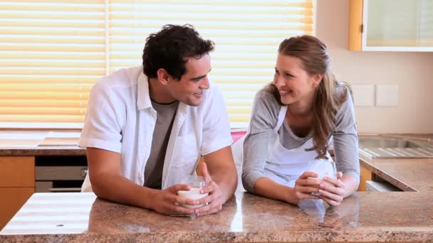 Couple drinking milk together — Stock Video