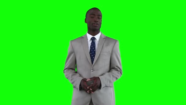 Businessman making an announcement — Stock Video