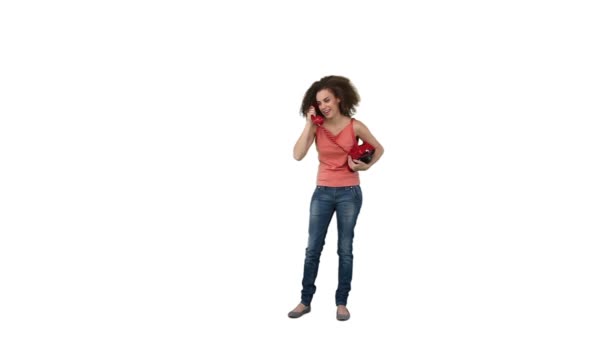 Excited woman talking on the telephone — Stock Video