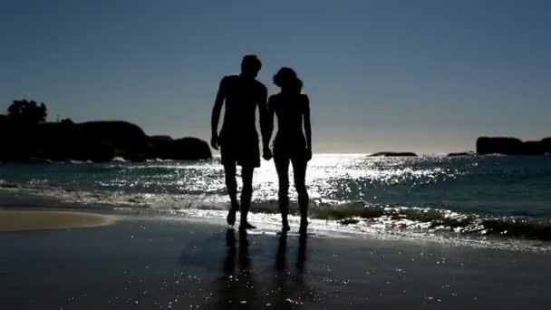 Preciosa pareja caminando bajo la luz de la luna — Vídeos de Stock