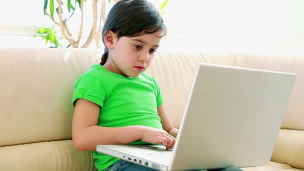 Cute little girl using a laptop — Stock Video