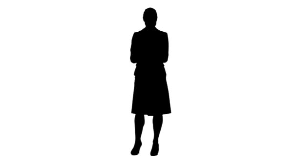 Silhouette woman holding tablet computer — Stock Video