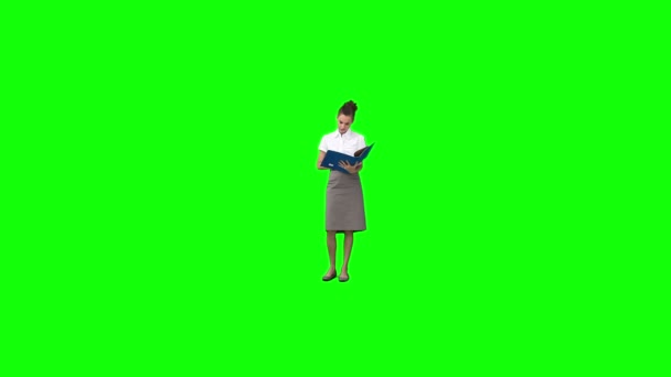 Serious woman is holding a folder — Stock Video