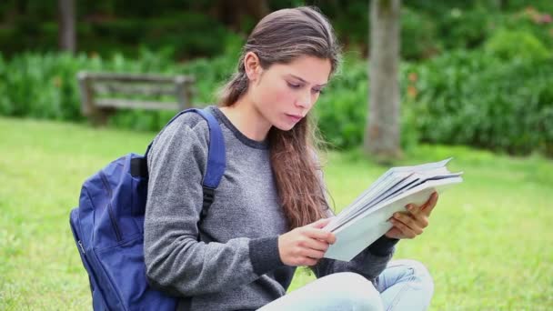 Smiling young woman studying — Stock Video