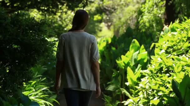Γυναίκα το περπάτημα σε ένα πάρκο — Αρχείο Βίντεο