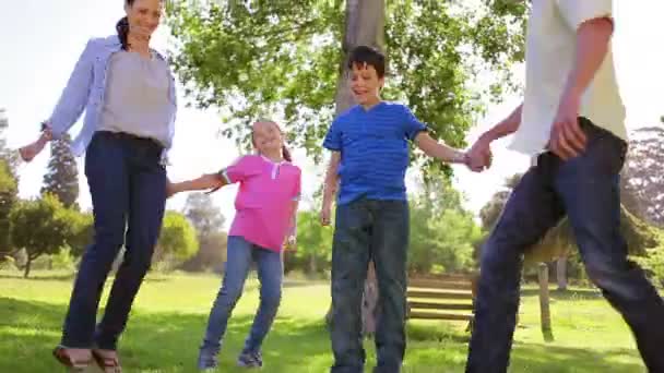 Happy family dancing together on the grass — Stock Video