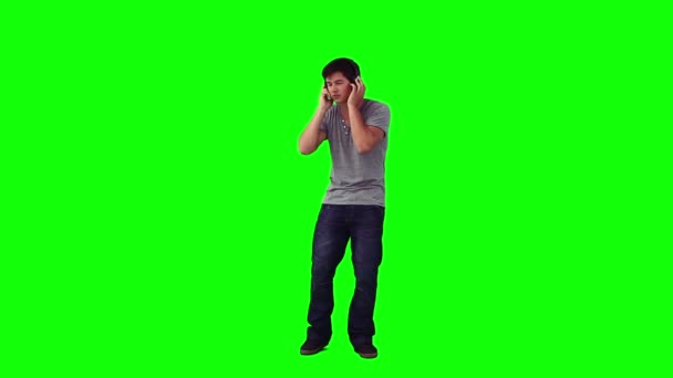 Man with headphones is dancing — Stock Video