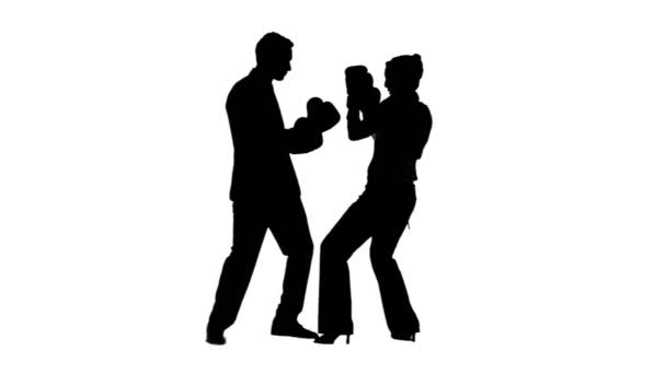 Silhouettes of colleagues in slow motion boxing — Stock Video