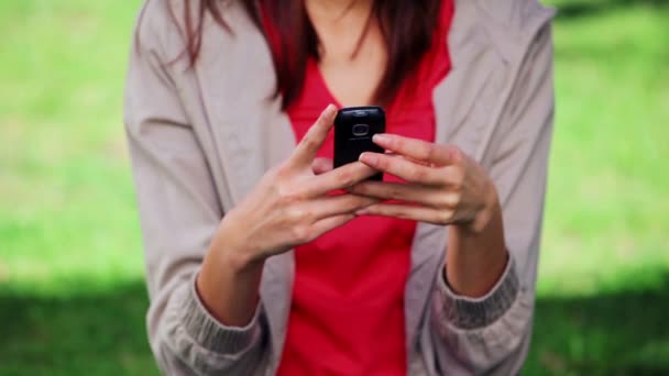 Serious woman sending a text message — Stock Video