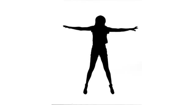 Silhouette woman jumping in slow motion — Stock Video