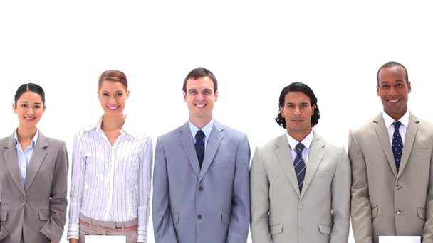 Business team holding letters which make the word FOCUS — Stock Video