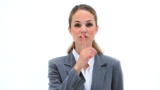 Pengusaha wanita pirang meminta untuk diam — Stok Video