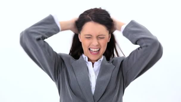 Brunette businesswoman pulling her hair — Stock Video